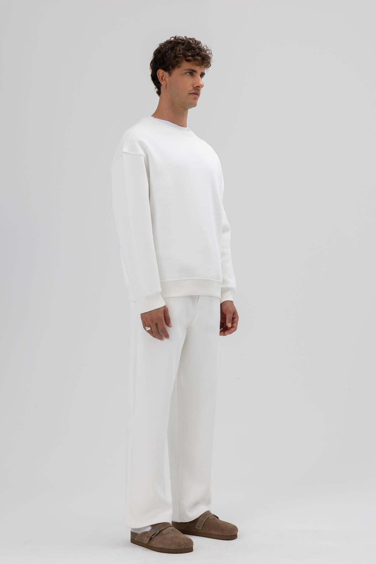 Basic Bisiklet Yaka Oversize Sweatshirt Ekru