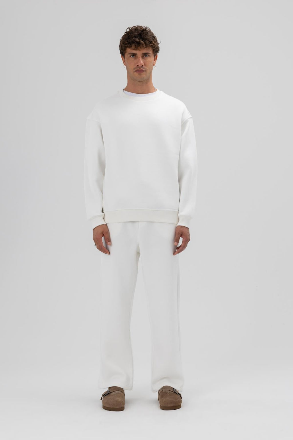 Basic Bisiklet Yaka Oversize Sweatshirt Ekru