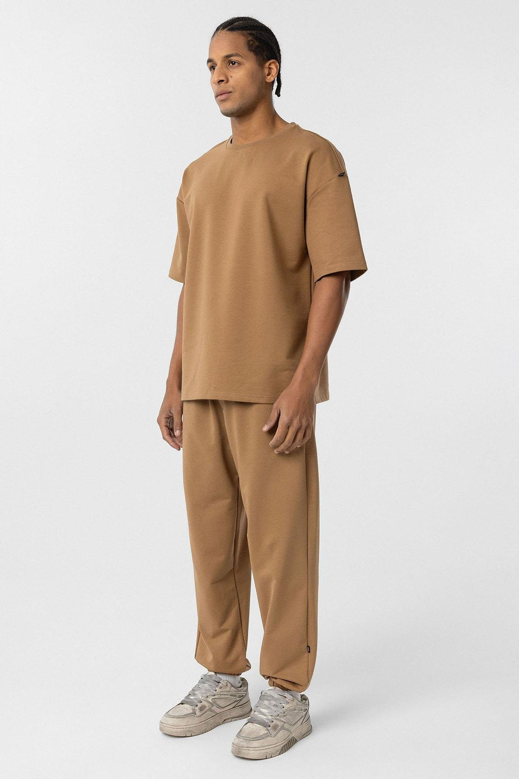 Paça Lastikli Basic Oversize Eşofman Takımı Camel